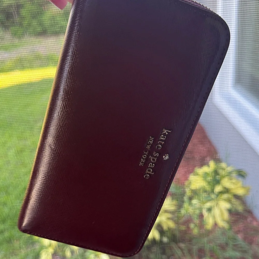 kate spade Burgundy Saffiano Zip Around Wallet